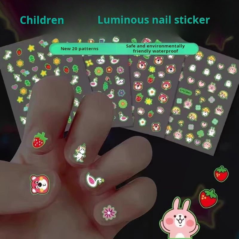 3D kids cartoon bunny glow-in-the-dark nail stickers princess baby waterproof nail stickers little girl toy nail stickers