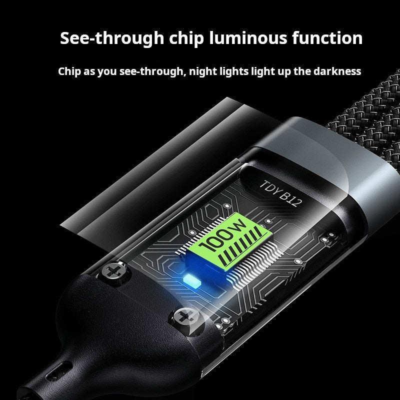 100w 3-in-1 fast charging data cable, mobile phone charging cable, suitable for Apple, Huawei, 1-in-3 braided fast charging cable
