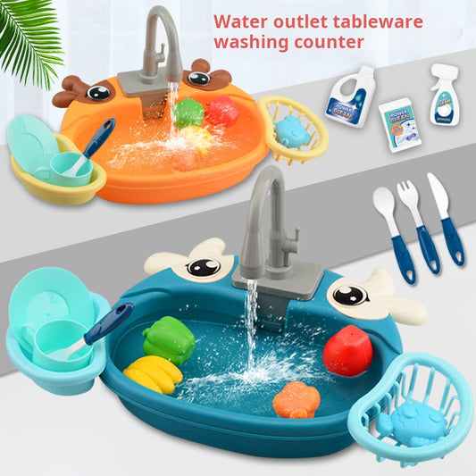 Children's play home cartoon electric dishwasher, circulating water, kitchen sink, electric dishwasher, water play toys