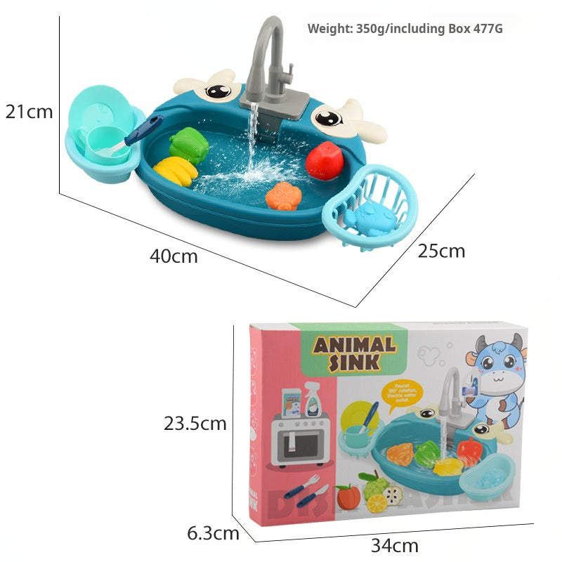 Children's play home cartoon electric dishwasher, circulating water, kitchen sink, electric dishwasher, water play toys