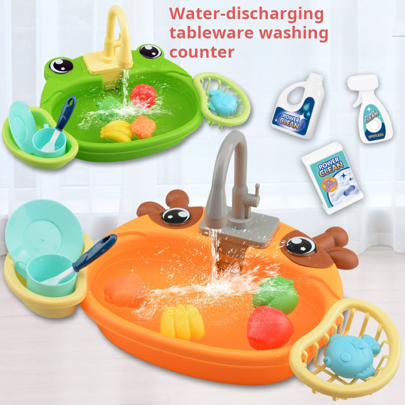 Children's play home cartoon electric dishwasher, circulating water, kitchen sink, electric dishwasher, water play toys
