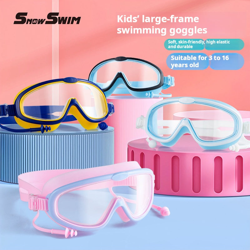 Children's bag swimming goggles, girls, boys' swimming equipment, glasses, waterproof, anti-fog, large frame professional diving goggles factory