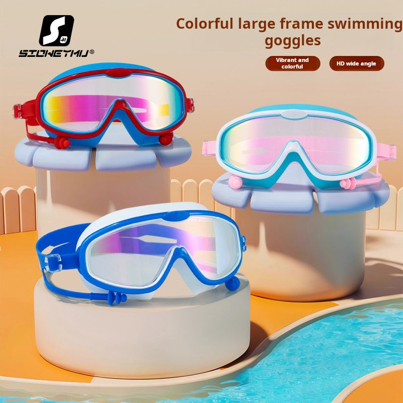 Children's bag swimming goggles, girls, boys' swimming equipment, glasses, waterproof, anti-fog, large frame professional diving goggles factory